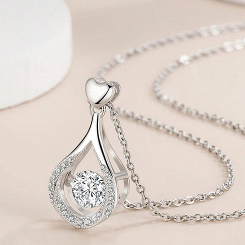 Hallmarked Silver Drop Heart Pendant With Chain