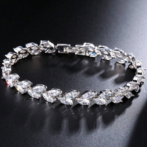 Hallmark Silver Crystal Leaves American Diamond Bracelet