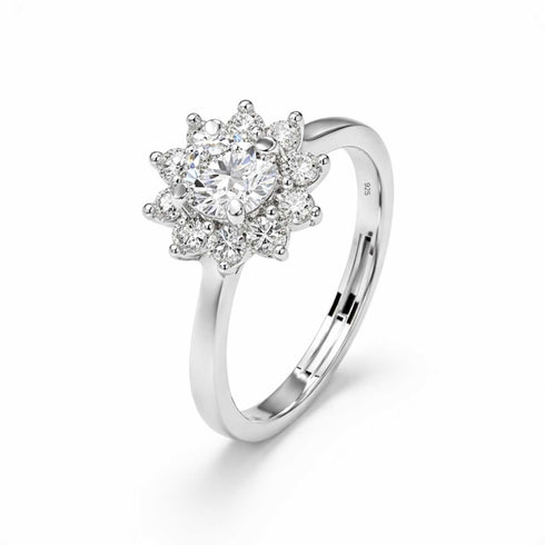 Zarkan 925 Silver Flower Solitaire American Diamond Ring