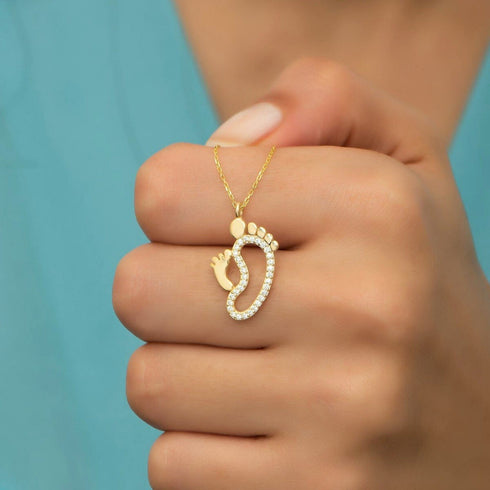 Hallmark Silver Mother With Baby Footprint Gold Plated Pendant