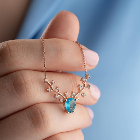 Hallmark Silver Rose Gold Plated Reindeer Necklace