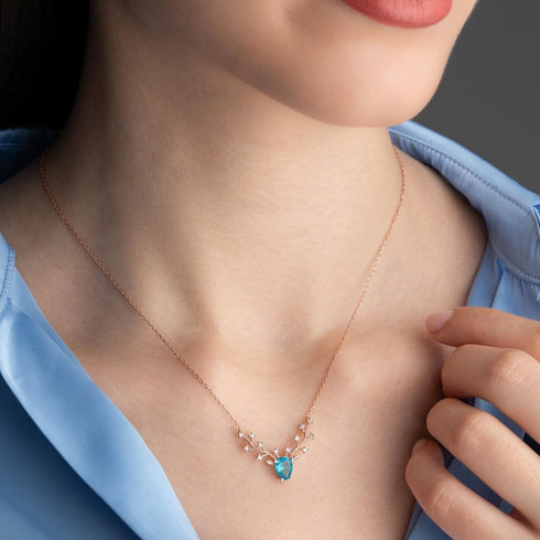 Hallmark Silver Rose Gold Plated Reindeer Necklace