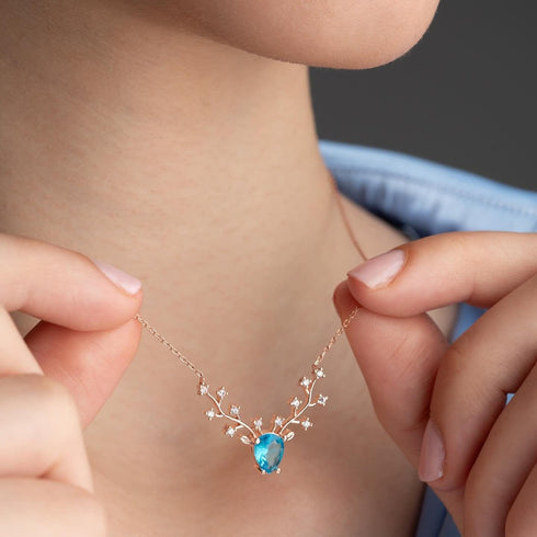 Hallmark Silver Rose Gold Plated Reindeer Necklace