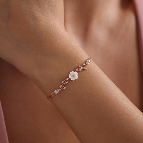 Hallmark Silver Rose Gold Spring Sparkling Magnolia Flower Bracelet