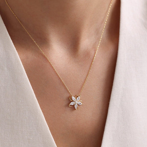 Hallmark Silver Gold Plated Camellia Flower Necklace