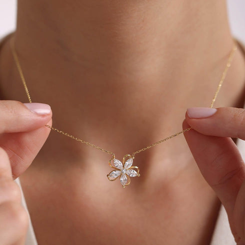 Hallmark Silver Gold Plated Camellia Flower Necklace