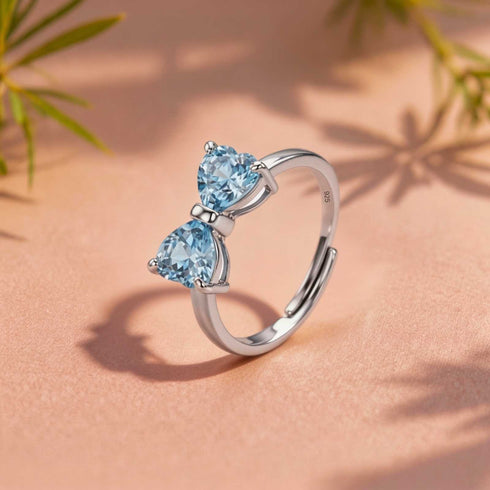 Hallmark Silver Blue Heart Bow Ring