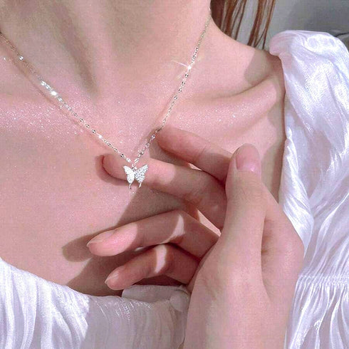 Hallmarked Silver Butterfly Necklace With Link Chain