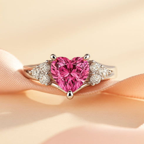Zarkan 925 Hallmark Silver Love Baby Pink Heart Adjustable Engagement Ring