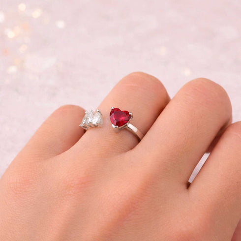 Zarkan 925 Silver Ruby Heart Solitaire American Diamond Heart Ring