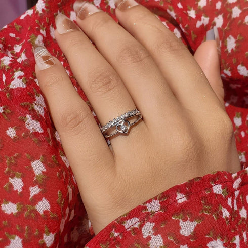 Zarkan Crown Heart American Diamond 925 Sterling Silver Ring