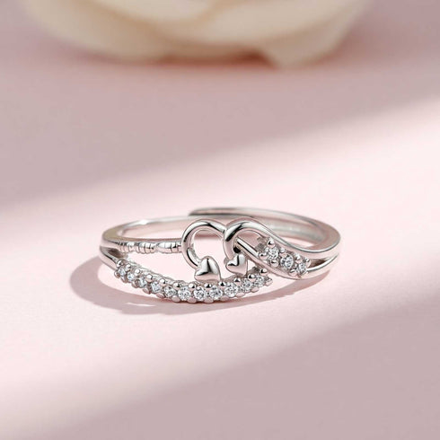 Zarkan Pair Heart Love Silver Zircon Ring