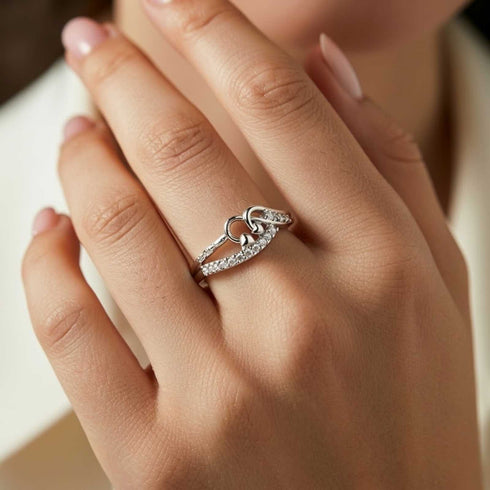 Zarkan Pair Heart Love Silver Zircon Ring