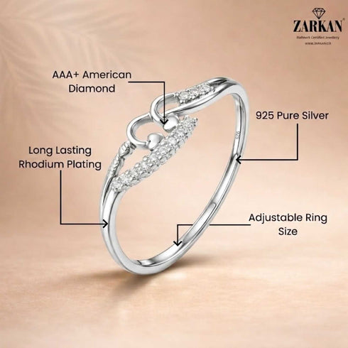 Zarkan Pair Heart Love Silver Zircon Ring
