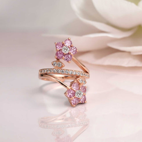 Hallmark Silver Rose Gold Flower Love Ring