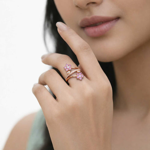 Hallmark Silver Rose Gold Flower Love Ring