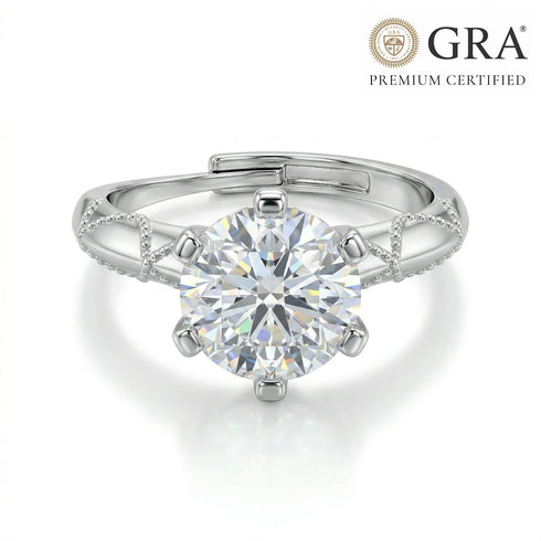 2 Carat Moissanite Diamond Solitaire Royal Love Silver Ring For Women - Free Size