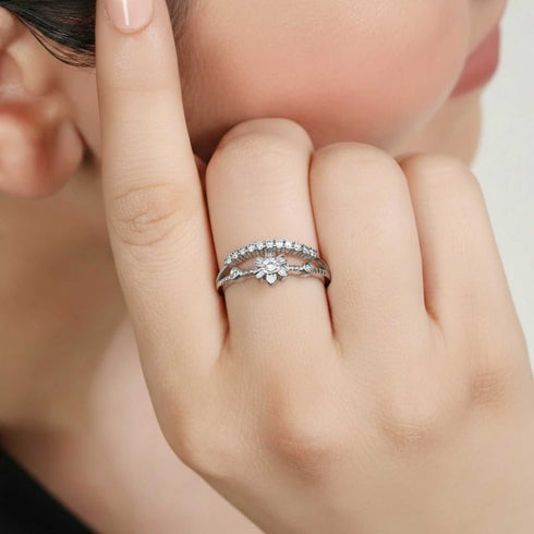 Zarkan Floral Cute Crown Pure Silver Ring