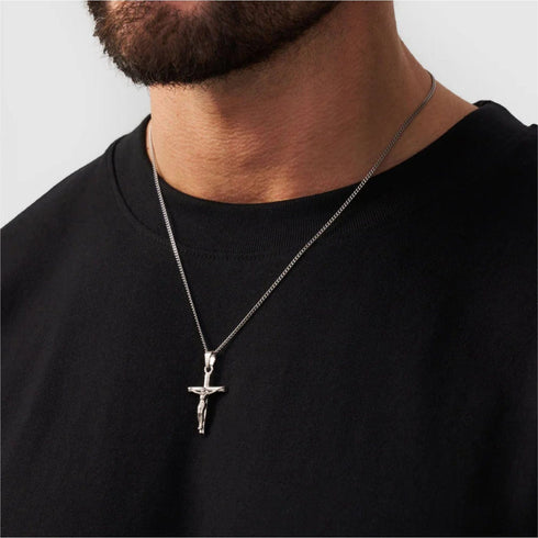 Hallmark Silver Crucifix Men Pendant Curb Chain