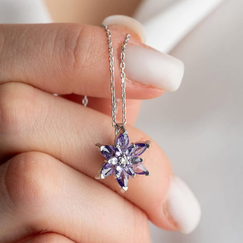 Hallmark Silver Sterling Purple Lotus Flower Necklace