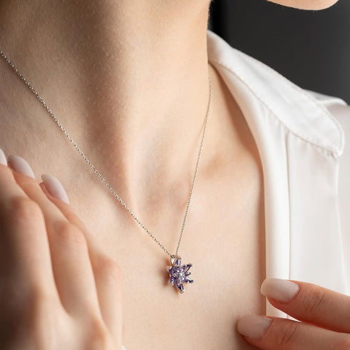 Hallmark Silver Sterling Purple Lotus Flower Necklace