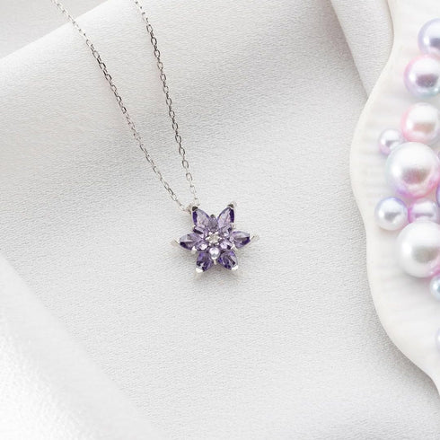 Hallmark Silver Sterling Purple Lotus Flower Necklace