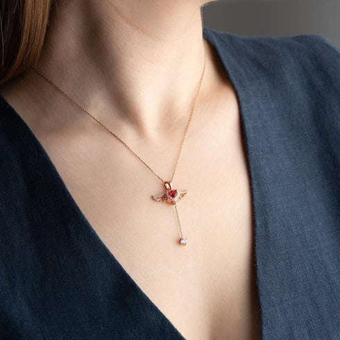 Hallmark Silver Rose Gold Plated Red Winged Heart Necklace