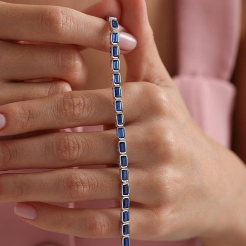 Hallmark Silver Blue Baguette Stone Waterway Bracelet