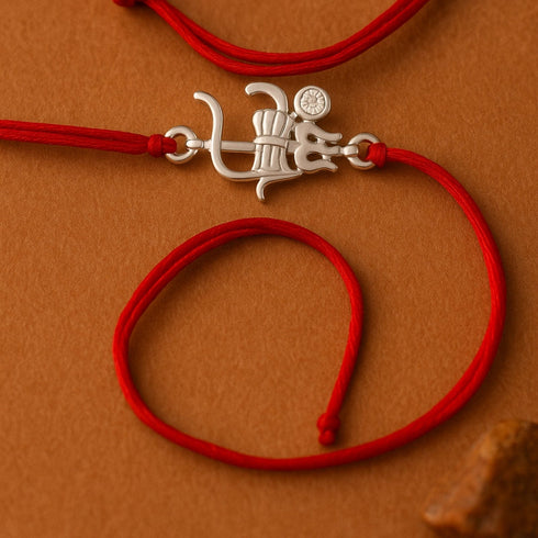 Zarkan Shiva Trishul Precious Silver Rakhi With Roli Chawal