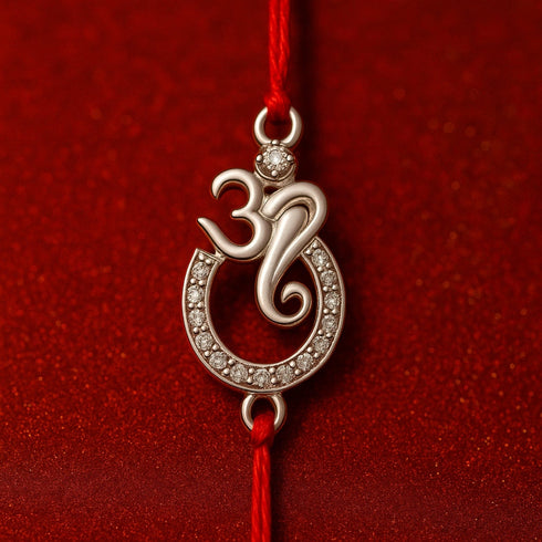 Zarkan Precious Silver Ganesha Rakhi With Roli Chawal