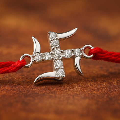 Zarkan Pure Silver 925 Swastik Rakhi With Roli Chawal