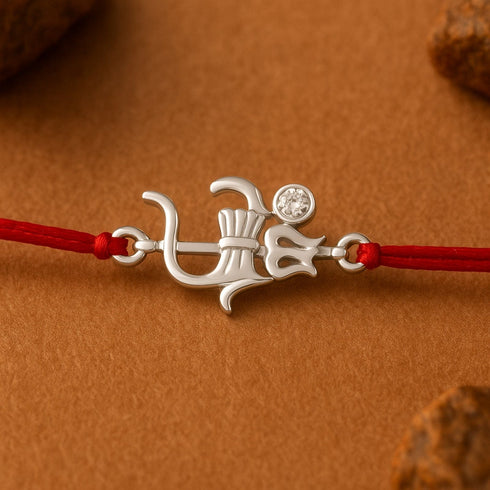 Zarkan Shiva Trishul Precious Silver Rakhi With Roli Chawal