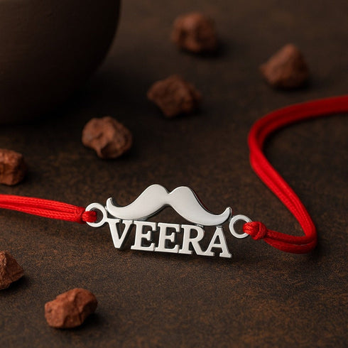 Zarkan Mustache Veera Pure Silver Rakhi With Roli Chawal