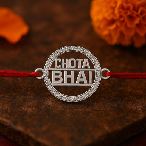 Zarkan Precious Silver CHOTA BHAI Rakhi With Roli Chawal