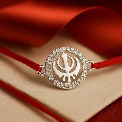Zarkan Khanda ☬ Precious Silver Rakhi With Roli Chawal