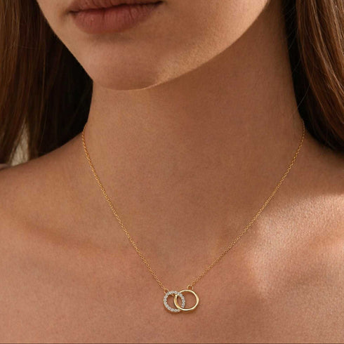 Hallmarked Silver Interlocking Circle Gold Plated Pendant for Women