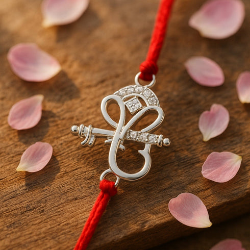 Zarkan Lord Ganesha Precious Silver Rakhi With Roli Chawal