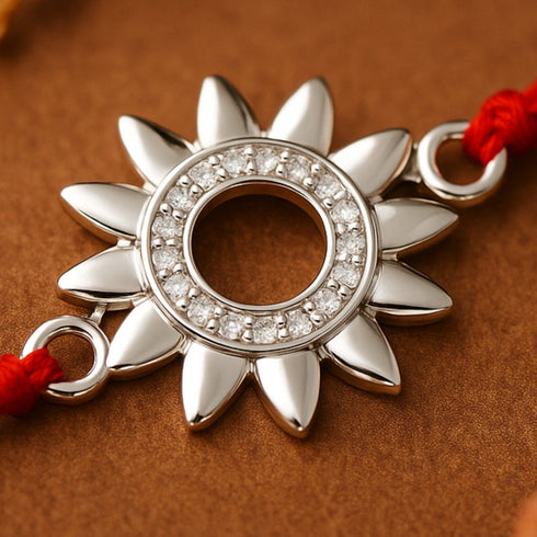 Zarkan Surya Precious Silver Rakhi With Roli Chawal