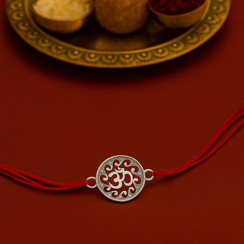 Zarkan Precious Silver OM Rakhi For Brother With Roli Chawal