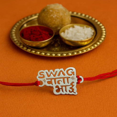 Zarkan Swag Wala Bhai Pure Silver Rakhi With Roli Chawal