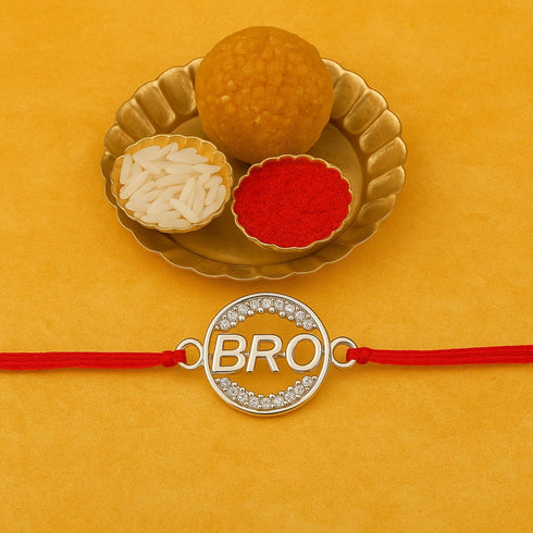 Zarkan BRO Silver Rakhi With Roli Chawal