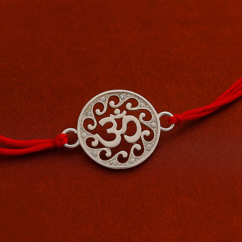 Zarkan Precious Silver OM Rakhi For Brother With Roli Chawal