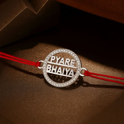 Zarkan Pyare Bhaiya Precious Silver Rakhi With Roli Chawal