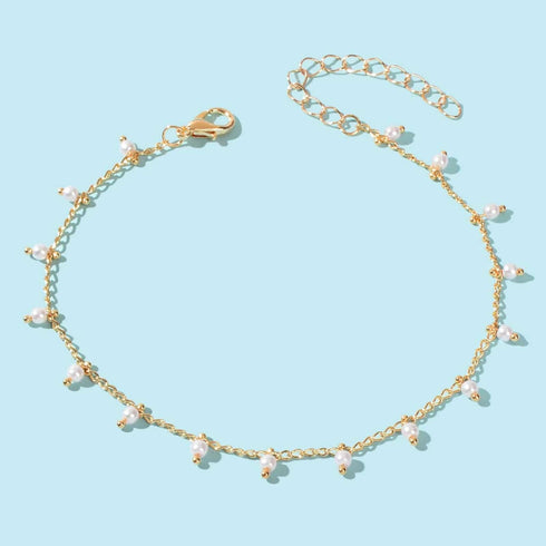 Hallmark Silver Faux Pearl Charm Gold Plated Anklet For Women