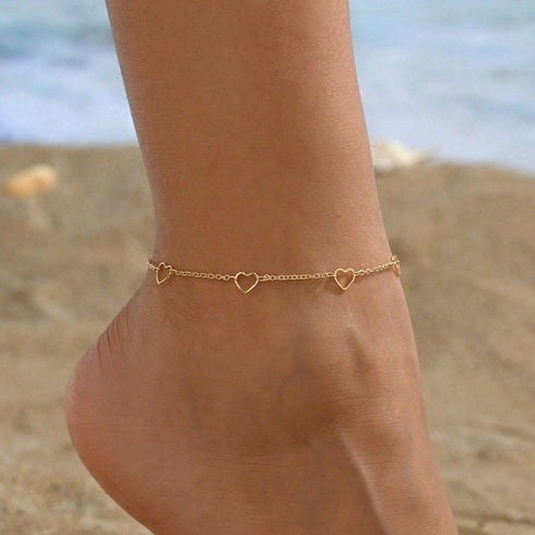 Hallmark Silver Floral Link Heart Gold Plated Anklet For Women