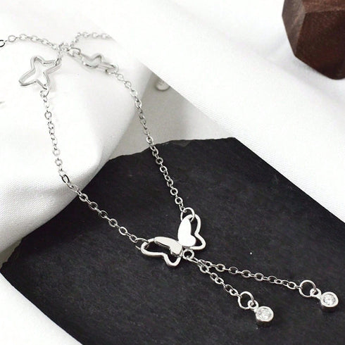Hallmark Silver Minimalist Adjustable Length Butterfly Anklet