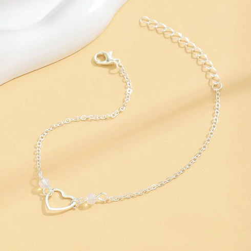 Hallmark Silver Pearl Heart Anklet For Women