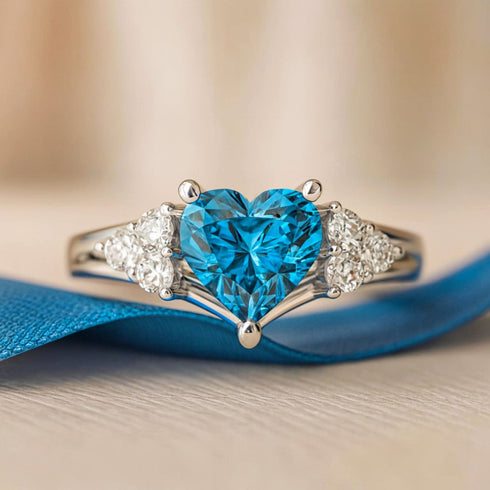 Zarkan Royal Blue Diamond Hallmarked Silver Love Ring