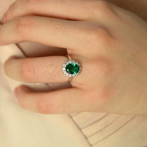 Hallmark Silver Green American Diamond Oval Shape Ring