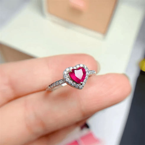 Hallmarked Silver Sweet Heart Pink Ring